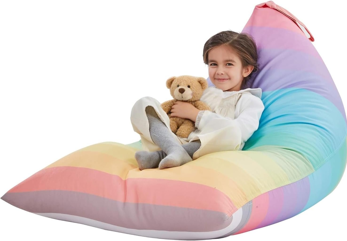 Stuffed Animal Storage Bean Bag Chair Cover for Kids Teens (No Filler) 250L Washable Large Beanbag Cover for Kids Room Organizing Plush Toys or Home Living Room Textile,Rainbow
