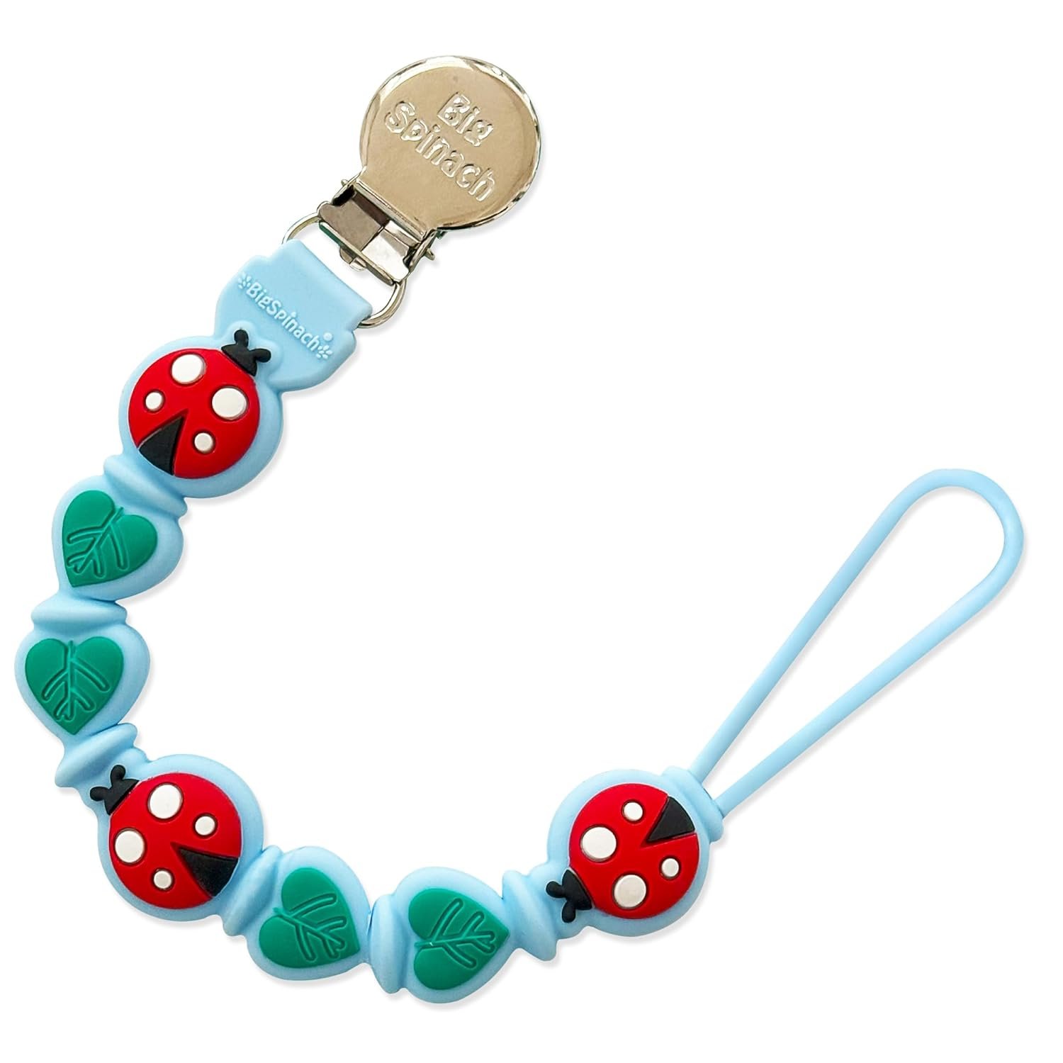 BIGSPINACH Silicone Pacifier Clips for Boys & Girls – Personalized Pacifier Holder;Neutral & Cute Pacifier Clips for Babies;Teething, Soothies – BPA-Free, Durable & Soft (Blue)