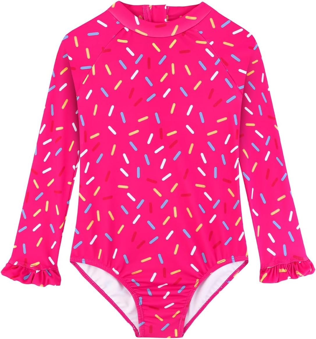 Alakuoti Long Sleeve One Piece Ruffle Swimsuit for Toddler Girls Baby Girl Rashguard Shirt with UPF 50+ Sun Protection