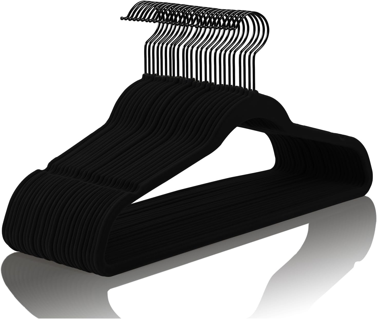 MIZGI Premium Velvet Hangers with Black Hooks (30 Pack) – Heavy Duty, Non Slip Felt, 360 Degree Swivel, Space Saving, Durable for Suits & Coats