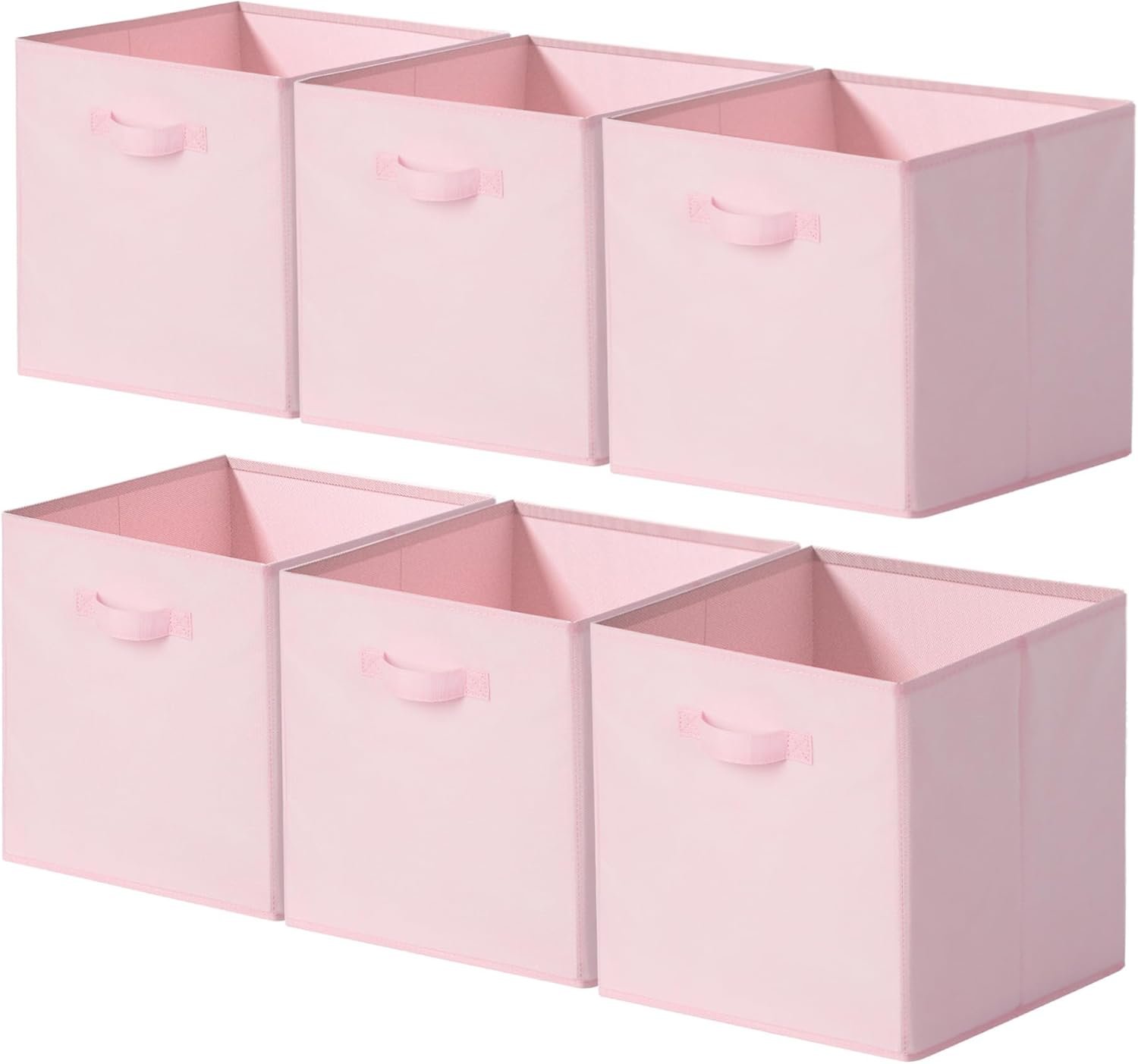 Cupic Cupid 13×13 Storage Cubes, 6 Pack Open Storage Bins with Handles, Storage Cube Organizer for Clothes and Toys, Collapsible Cube Bins for Closet, Shelves, Offices, Pink