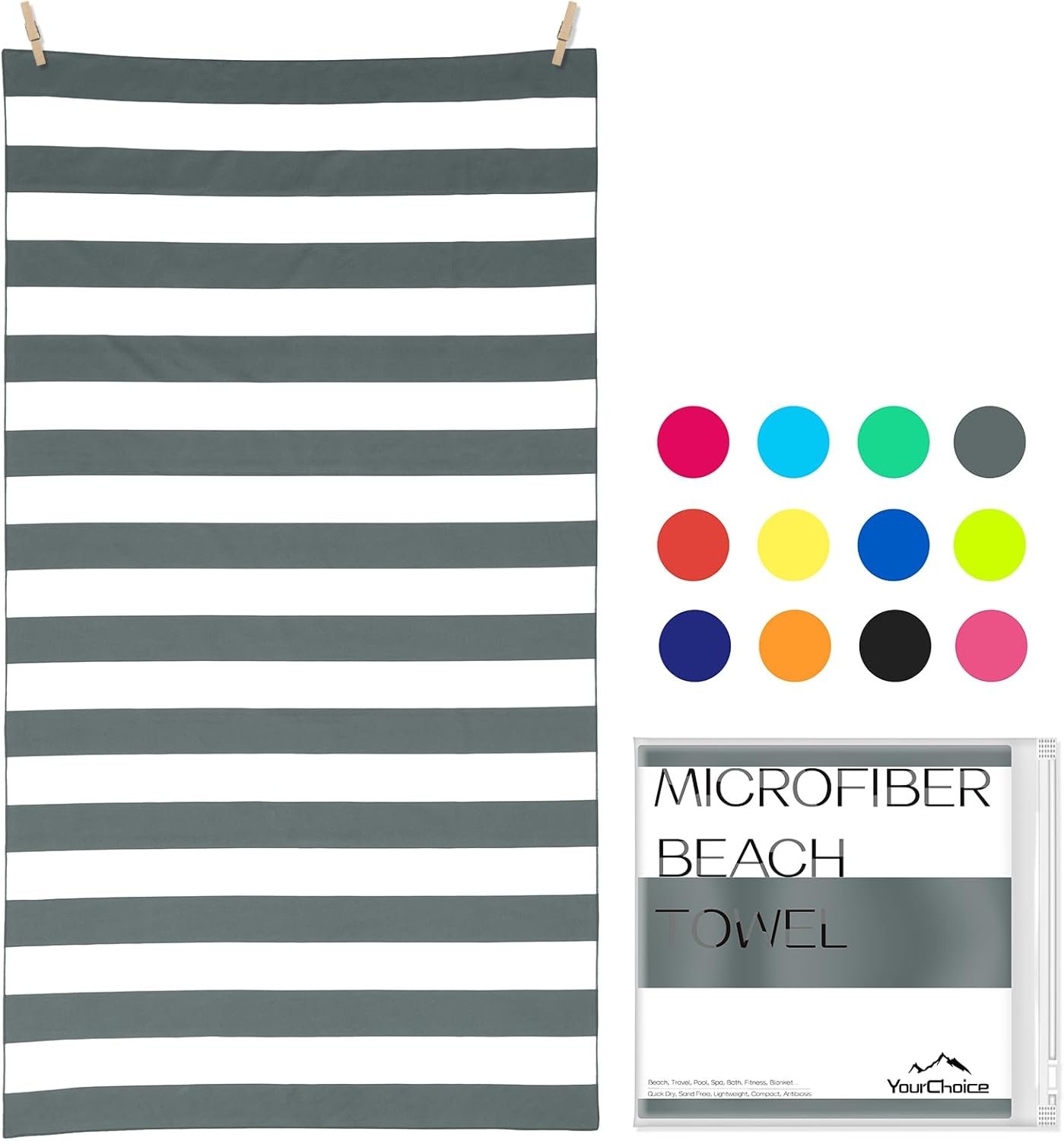 Your Choice Microfiber Beach Towel, Sand-Free Quick Dry Travel Towel, Oversized Compact Lightweight Recycled Towel for Pool Camping(67″x35″/60″x30″)