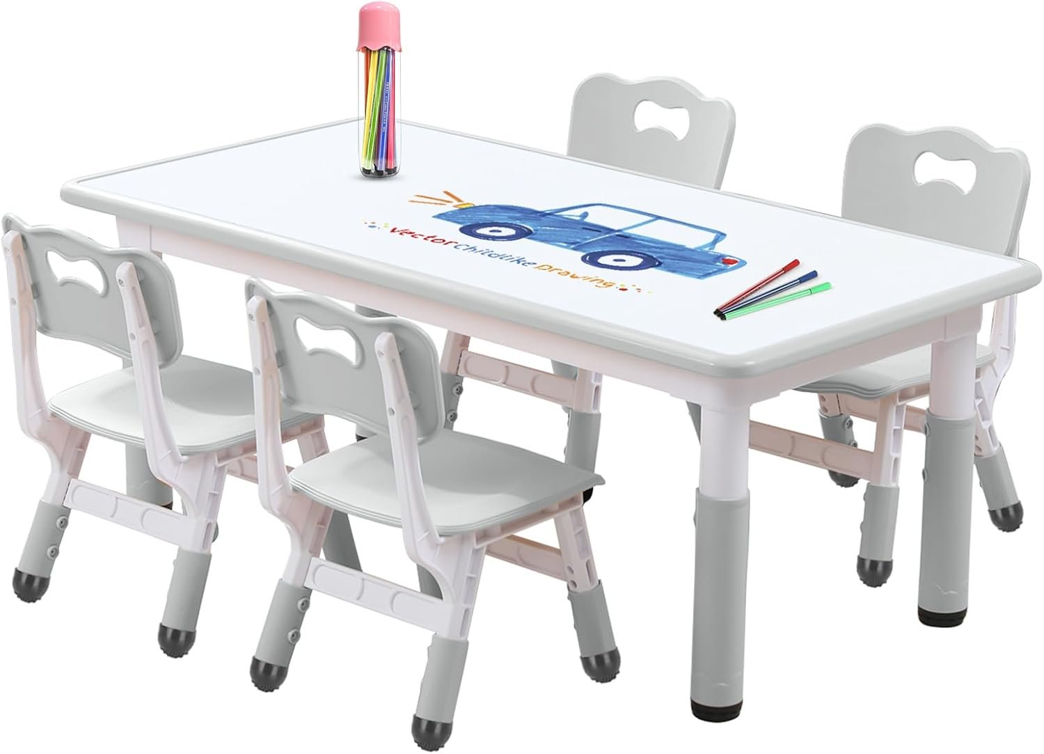 Kids Table and Chair Set for Toddlers – Adjustable Activity Center with Non-Slip Legs & Graffiti-Proof Surface Ages 3-12