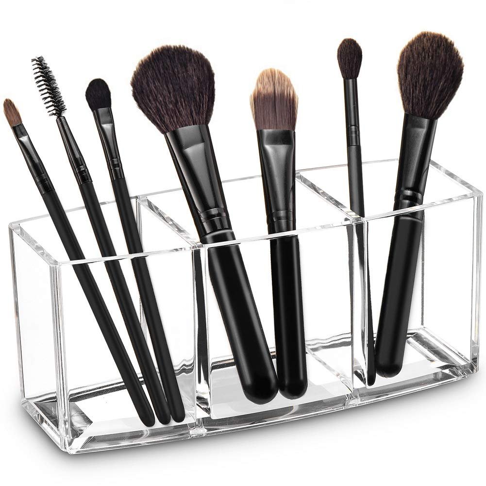 Acrylic Makeup Brush Organizer Holder Clear Cosmetic Brushes Storage with 3 Slots | 3 Slots