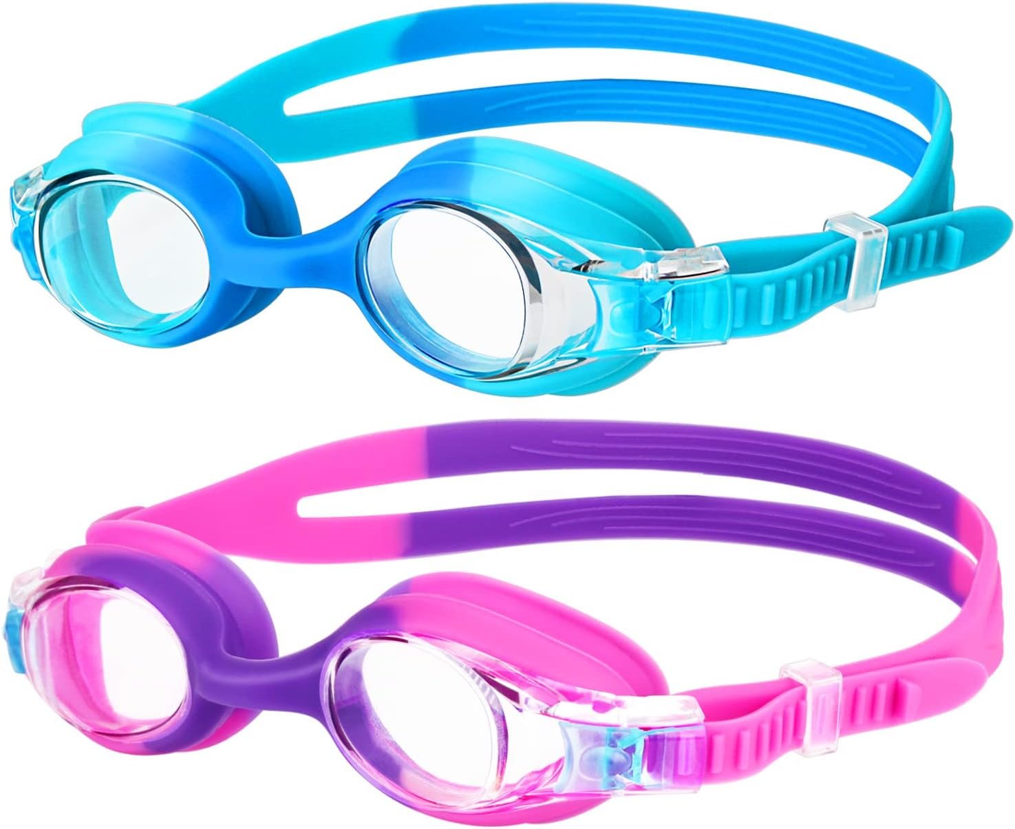 Kids Swim Goggles 2 Pack, Anti Fog No Leak Swimming Goggles for Boys Girls Ages 6-14, Wide View Swim Goggles Kids