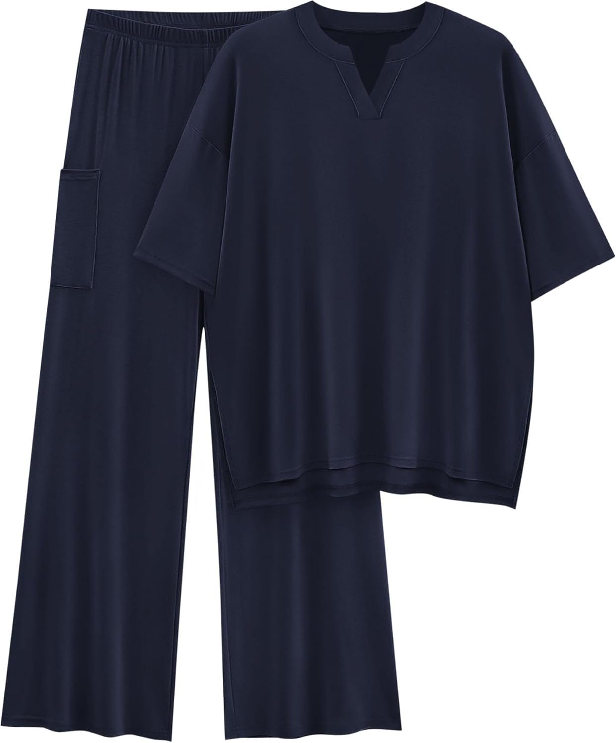 KIRUNDO Two Piece Sets for Women Lounge Set Airport Travel Summer Outfits 2026 Comfy Short Sleeve Top Matching Wide Leg Pants