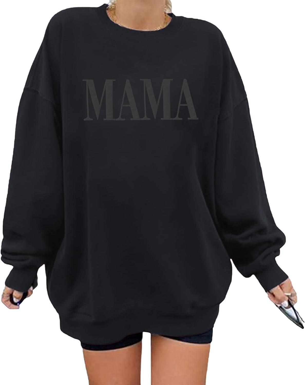 AIIWEIS Mama Sweatshirt Women Oversized Crewneck Pullover, Casual Long Sleeve Mom Life Tops