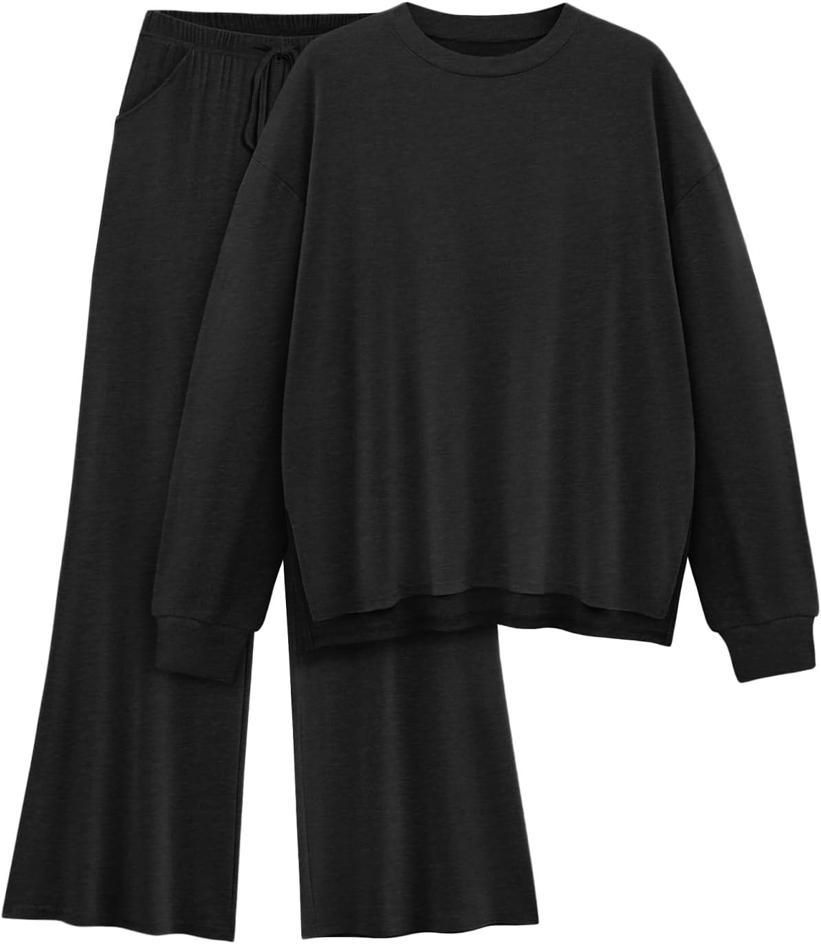 Womens Lounge Set 2026 Fall 2 Piece Outfits Long Sleeve Tops Wide Leg Long Pants Cozy Matching Sets Clothing