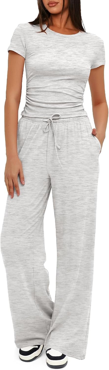 Darong Womens 2 Piece Matching Outfits Short Sleeve Summer Lounge Set