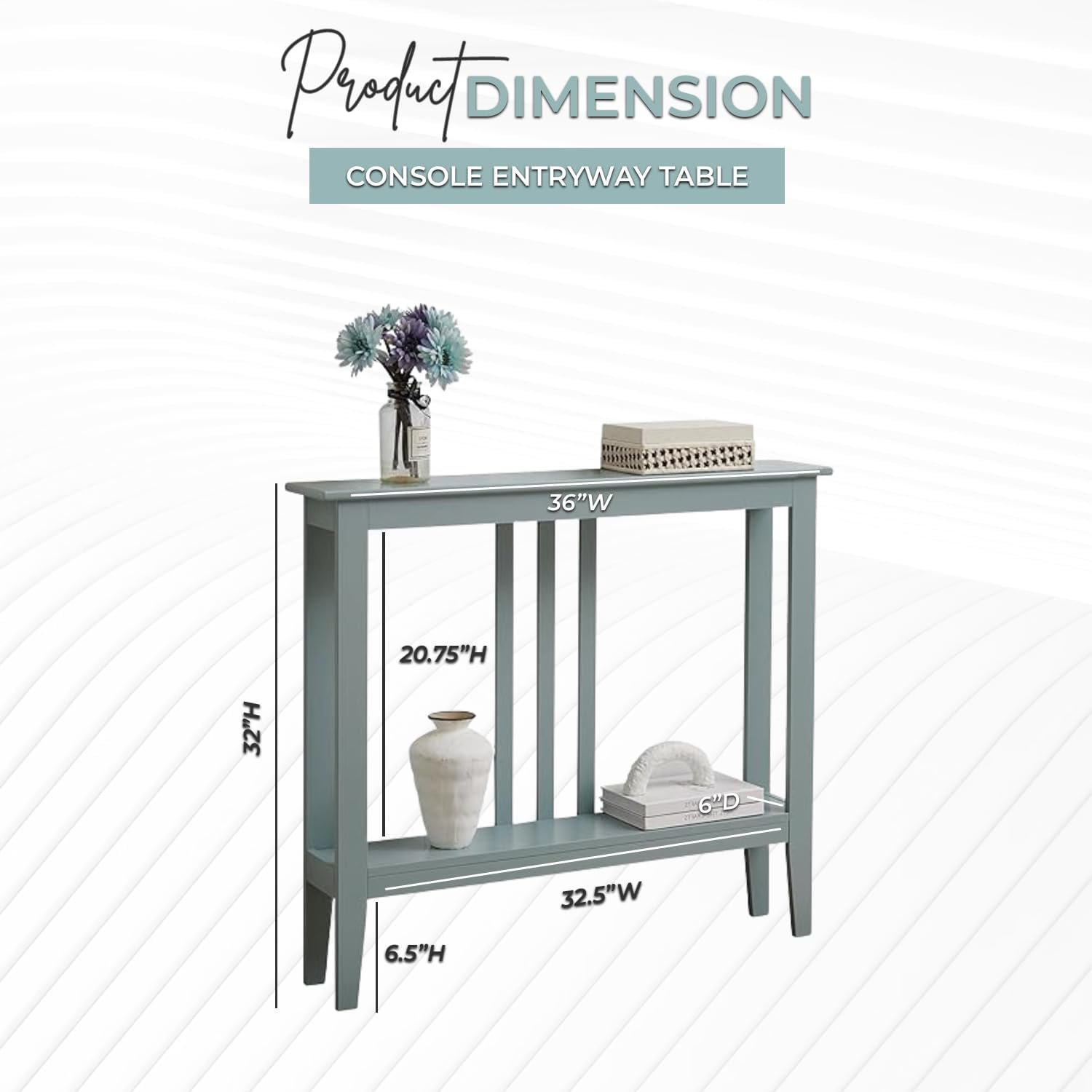 Kings Brand Furniture Narrow Console Table with Storage – Rectangular Entryway & Behind Sofa Table, Wood Accent Hallway Table for Foyer or Living Room, Ice Blue