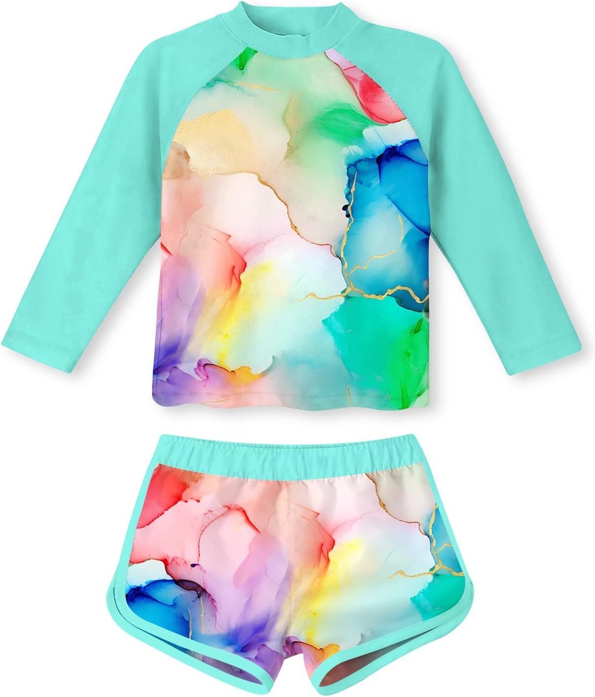 TUONROAD Girls 2 Pieces Rash Guard Swimsuit Long Sleeve Tankini for 4-10 Years
