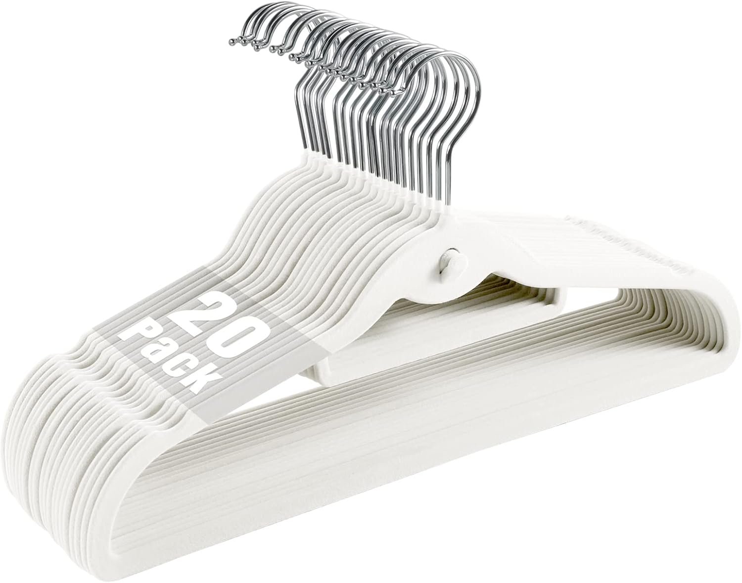 20 Pack Velvet Slim Non-Slip White Hangers – Space Saving Clothes Hangers with 360° Swivel Hook for Heavy Duty Adult Clothes