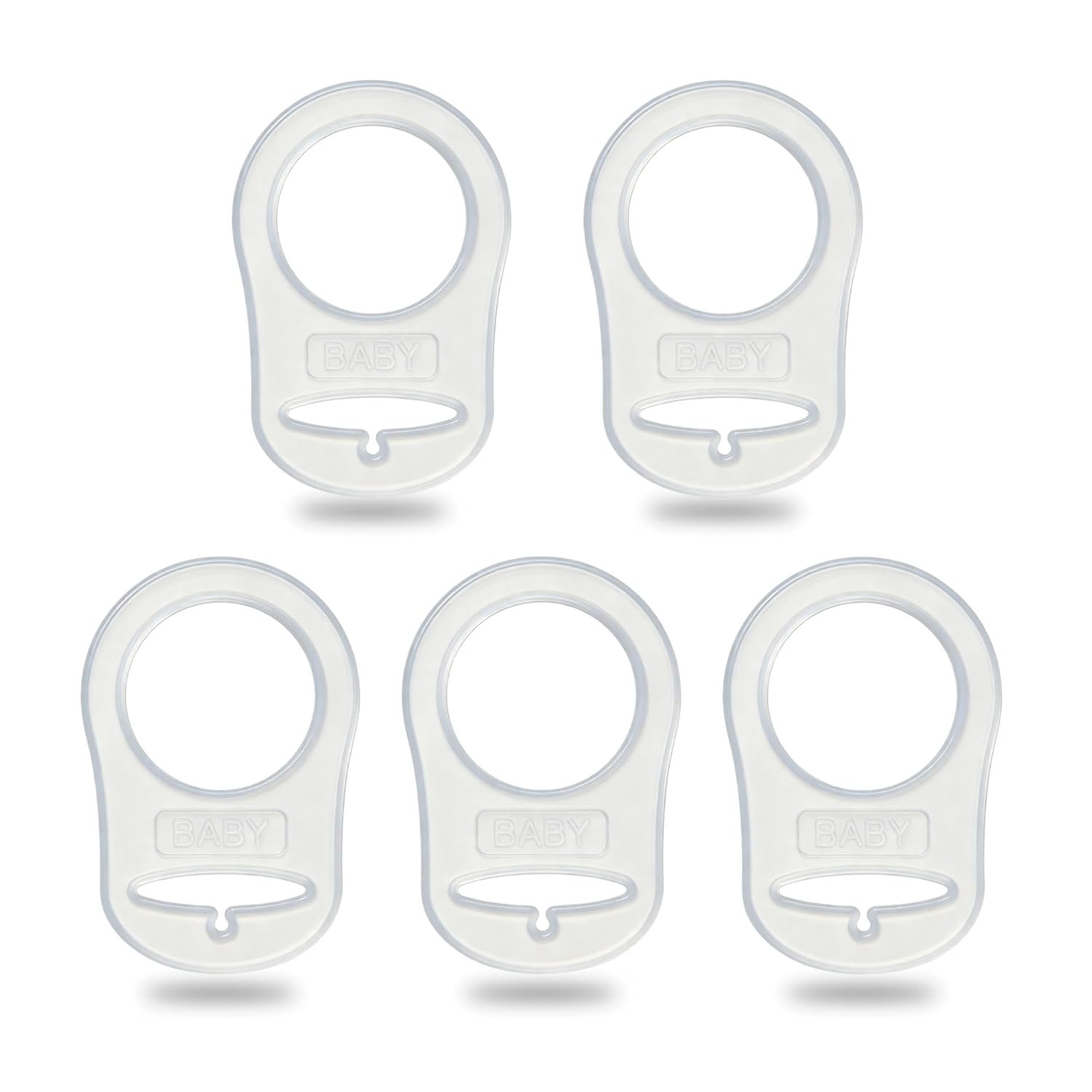 5 Pack Clean Pacifier Clip Silicone Adapter Holder Rings for Pacifier (Food Grade, Clear)