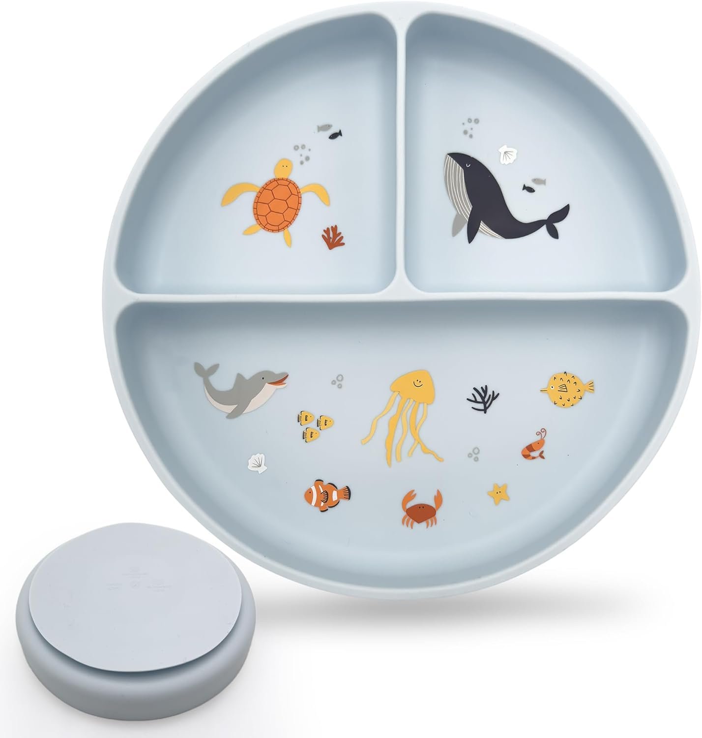 Silicone Suction Plates with Dividers – Grip Plates for Babies 6-12 Months and Toddlers 1-3, Toddler and Baby Dishes, Baby Led Weaning Essentials, Dishwasher Safe (Blue – Under the Sea)