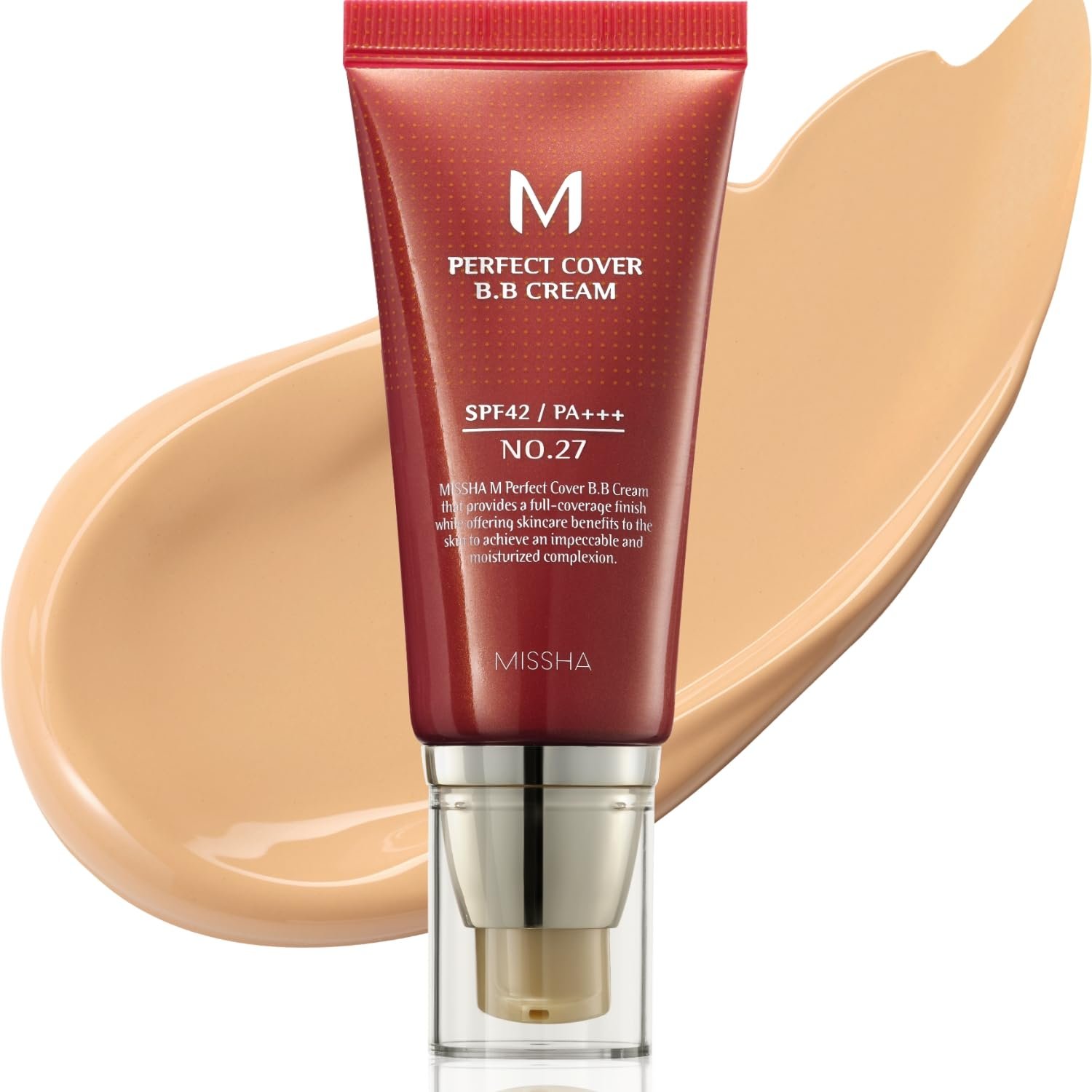 MISSHA M Perfect Cover BB Cream No.27 Honey Beige – Medium with Neutral/Warm Undertone SPF 42 PA +++ 1.69 Fl Oz – Tinted Moisturizer for face with SPF