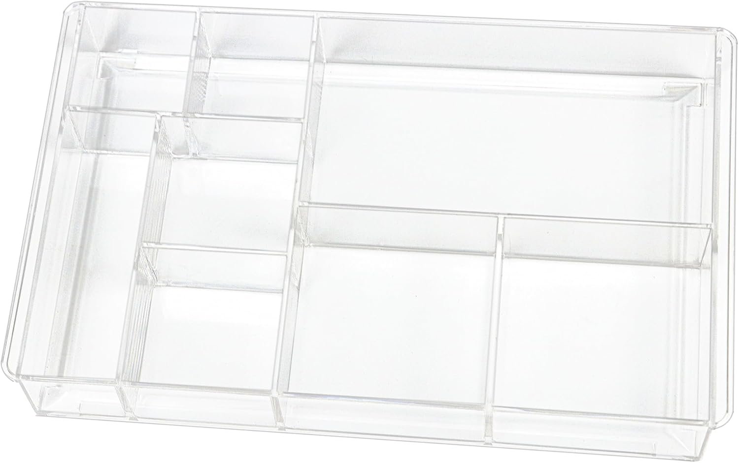ZEXALOR 8-Section Clear Drawer Organizer, Large Acrylic Drawer Divider Tray for Desk,Bathroom,Office Makeup,Junk, Plastic Drawers Organizer 13.7″ x 8.7″ x 2″ (8-Section)