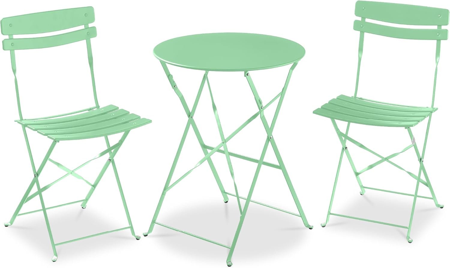 Best Choice Products 3-Piece Bistro Set, Space Saving Folding Design, Solid Steel, Outdoor Patio Furniture Set w/ 2 Chairs, Bistro Table – Mint Green