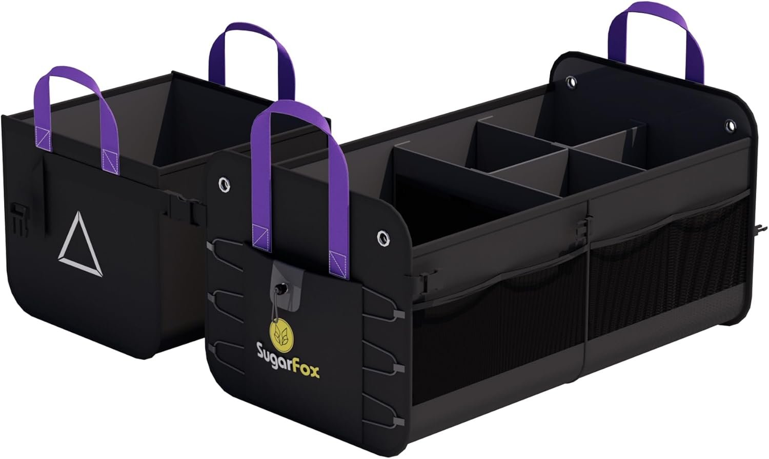 SugarFox Car Trunk Organizer SUV, 84L SUV Trunk Organizer – Waterproof Foldable Modular Trunk Organizer with Mesh Pockets, Non-Slip Base, Black – M313