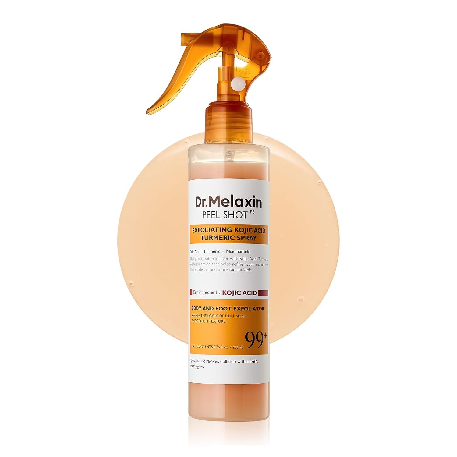 Dr.Melaxin Peel Shot Kojic Acid Turmeric Body Exfoliator Spray 6.76 fl.oz – AHA PHA Niacinamide Body Scrub for KP Bumps, Dark Spots, Uneven Skin Tone, Dead Skin, Korean Skin Care
