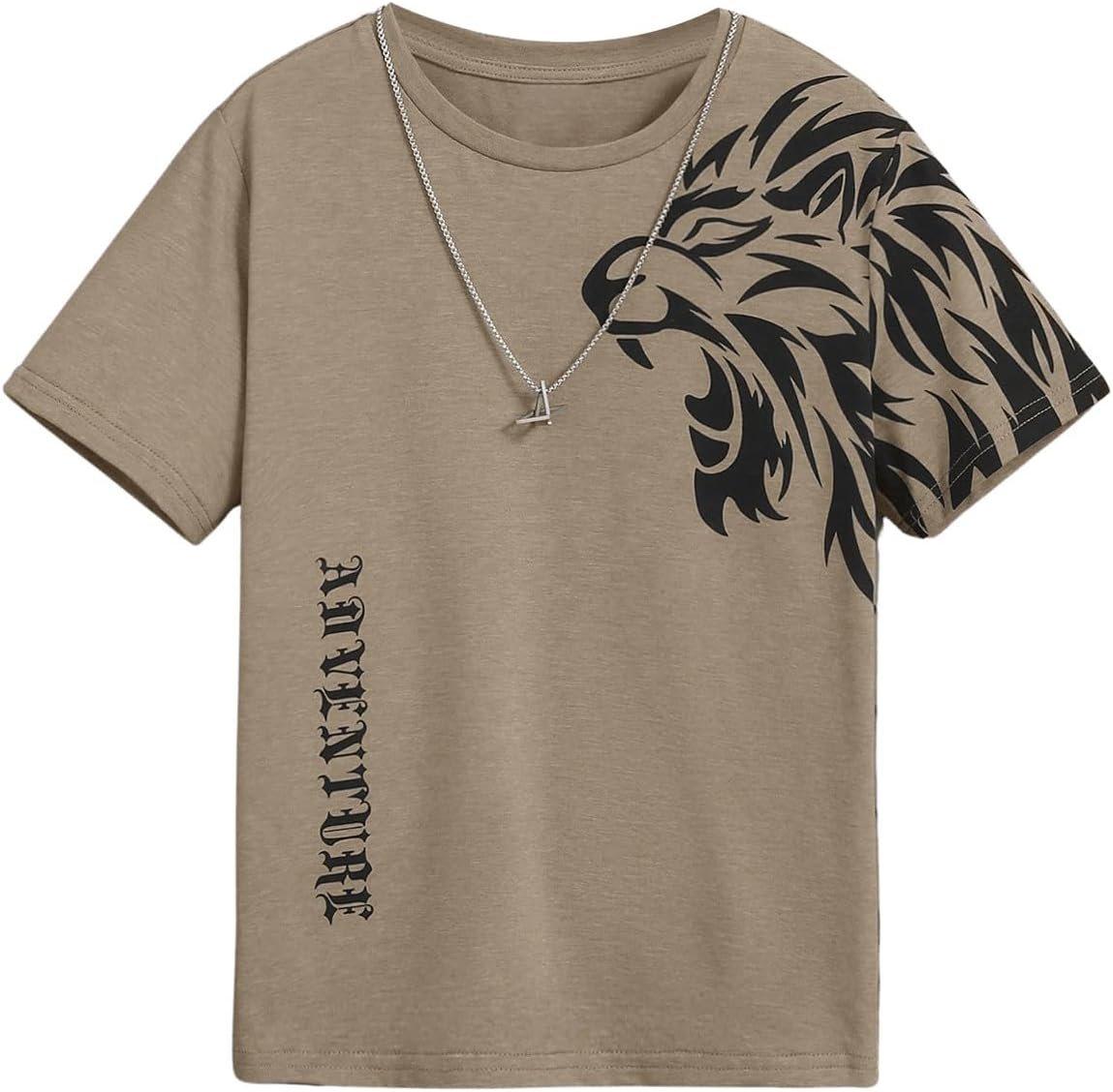 SweatyRocks Boy’s Letter Print T Shirts Crew Neck Short Sleeve Graphic Tees Tops