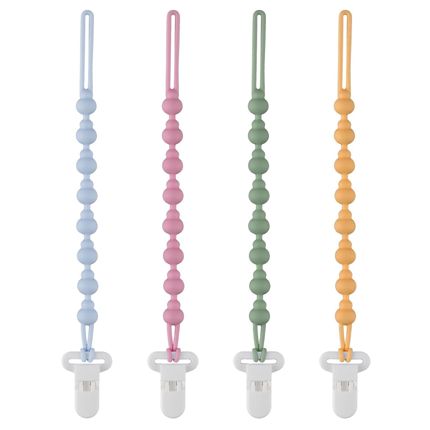4 Pack Pacifier Clip Compatible with Tommee Tippee, One Piece Silicone Pacifier Holder Clips, Rust-Free Soft Silicone, Flexible Clip with Stylish Round Design, Ideal for Pacifiers and Teethers