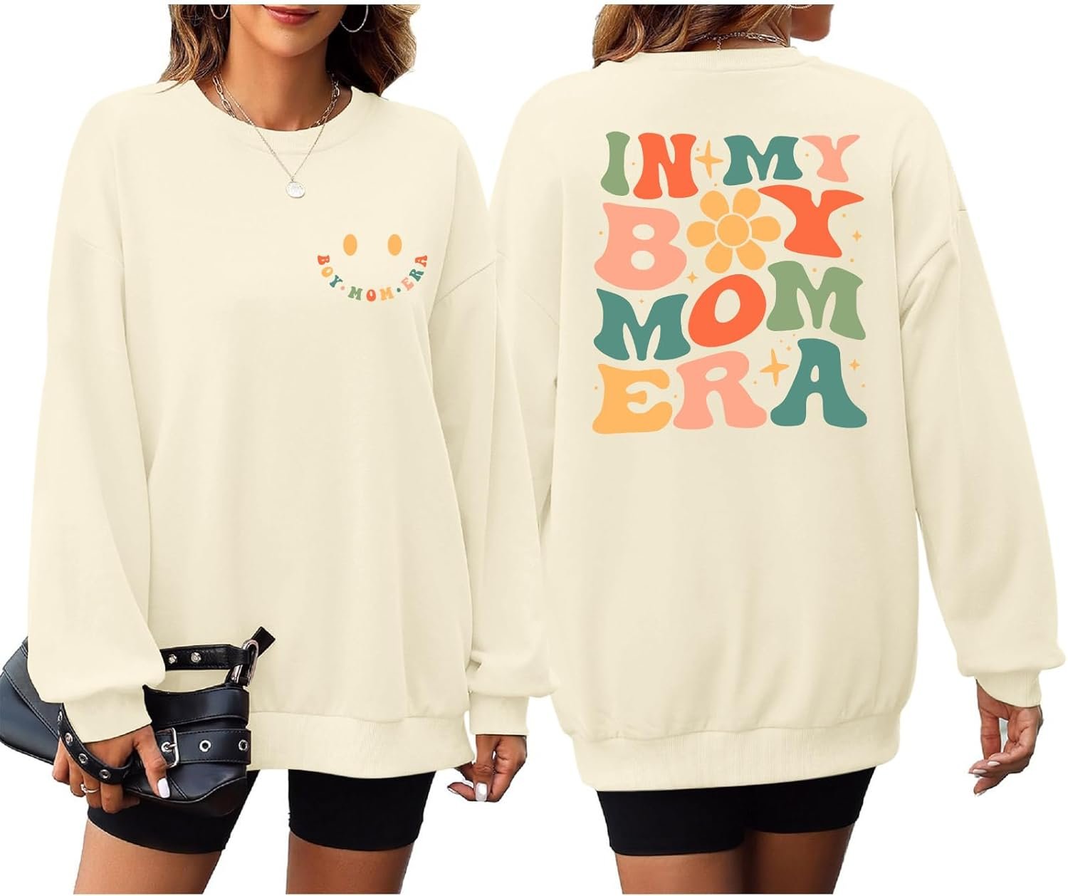 Funny In My Boy Mom Era Sweatshirt For Women Mama Cute Graphic Sweatshirts Boy Mom Long Sleeve Shirt Cotton Pullover