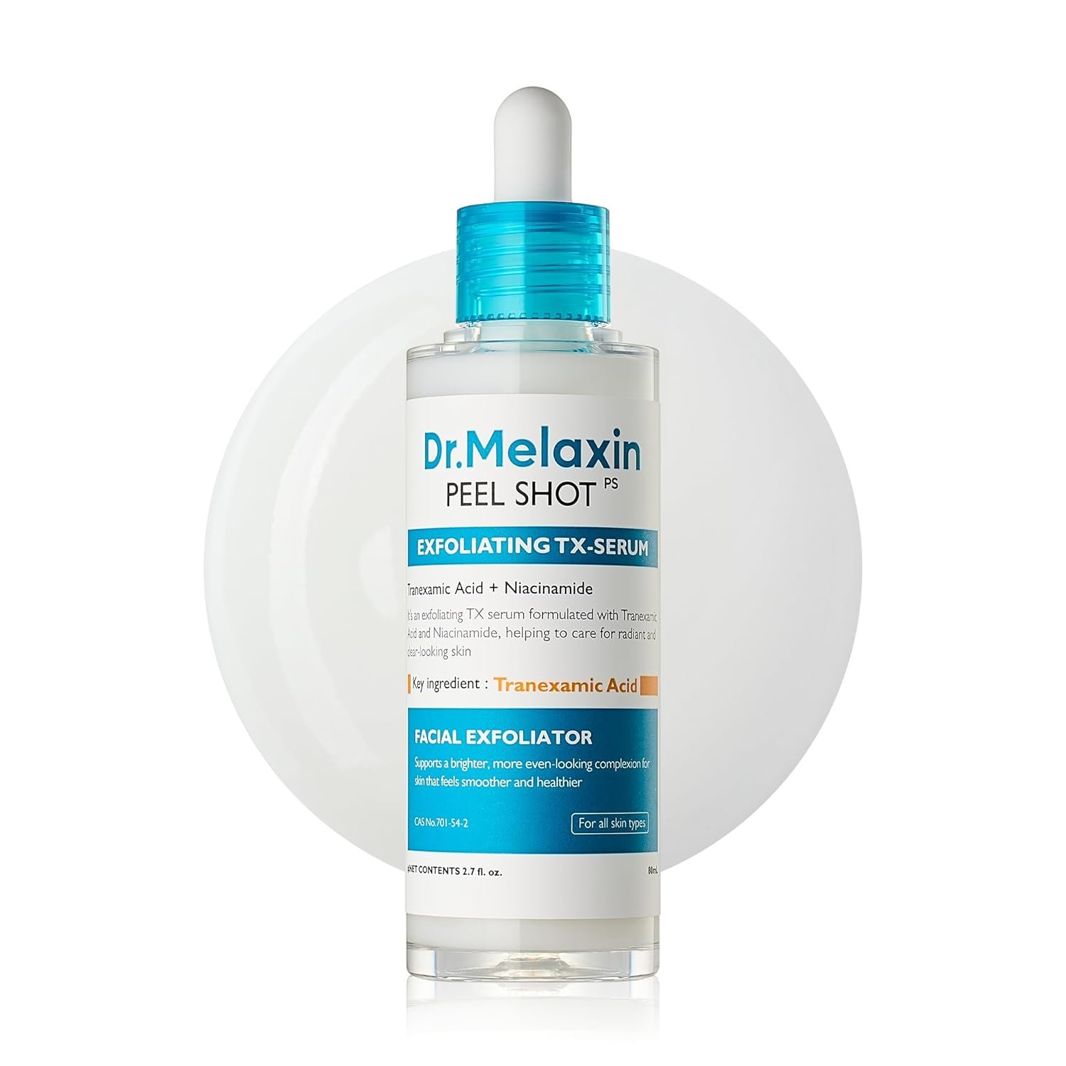 Dr.Melaxin Peel Shot Exfoliating TX Serum 80ml – 99% Pure Tranexamic Acid & Niacinamide + AHA PHA Brightening Exfoliating for Uneven Skin Tone, Dark Spots & Dullness | Smooth | Korean Skincare