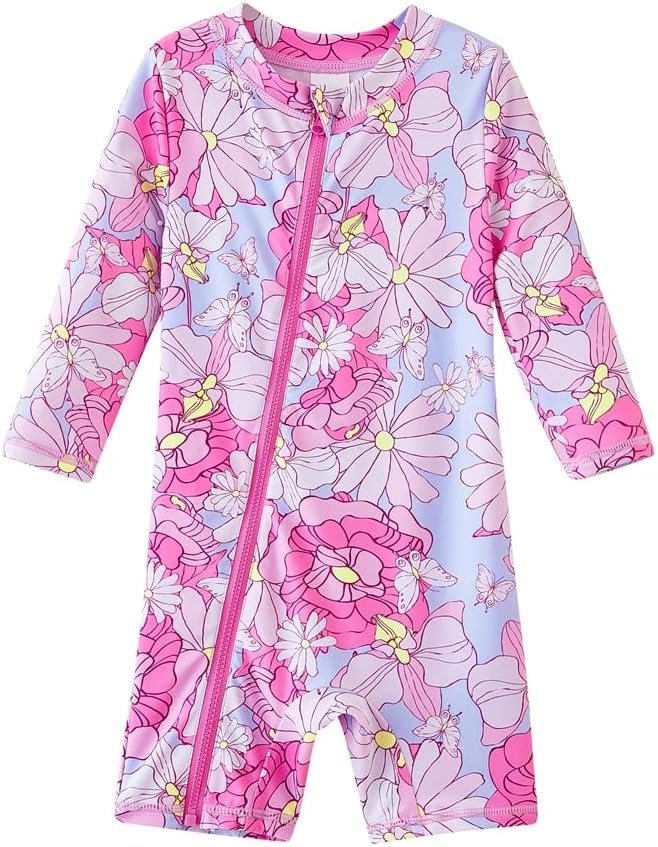 UMELOK Baby Girls’ One Piece Swimsuit Full Zip UPF 50+ Sun Protection Swimwear Rash Guard Swim Suit