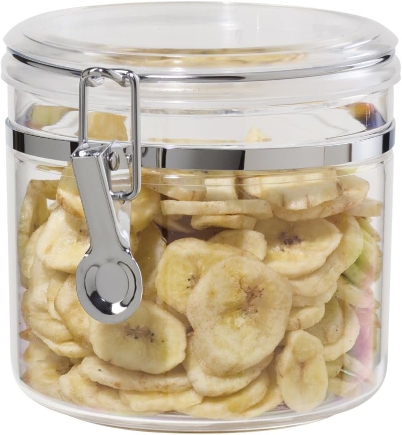 Oggi Clear Canister with Clamp Lid, 38 oz – Large Airtight Food Storage Container, for Kitchen & Pantry Storage of Bulk, Dry Foods Including Pasta, Flour, Sugar, Coffee, Rice, Tea, Spices & Herbs