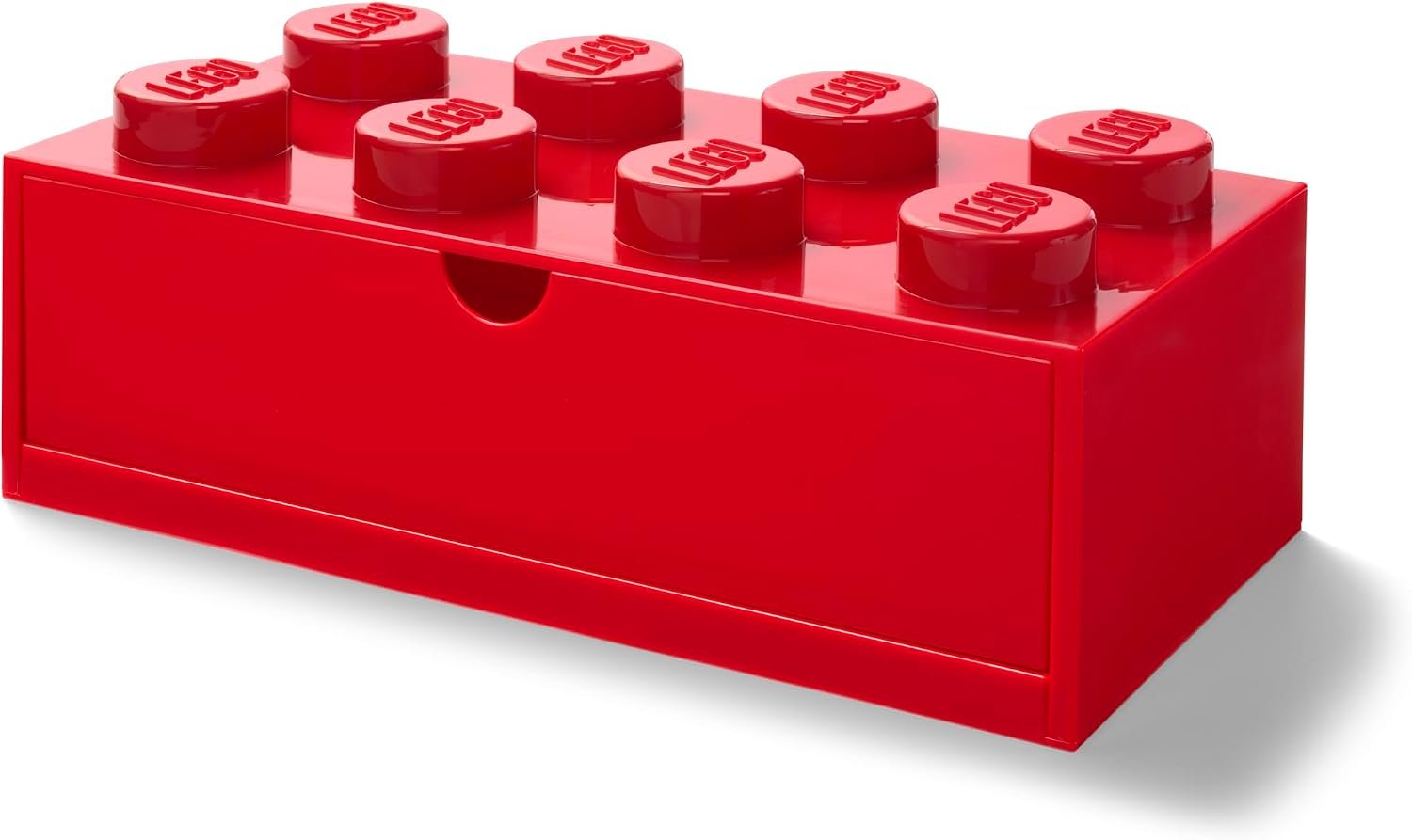 Room Copenhagen Lego Storage Brick 8 Desk Drawer, 8-Stud Stackable Tabletop Storage Box, 12.4 x 6.2 x 4.4 in, Bright Red