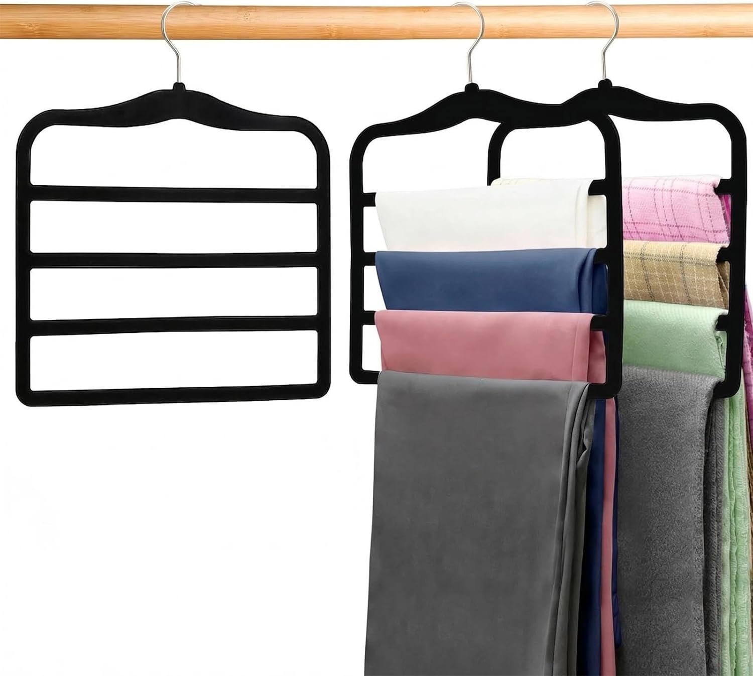 2-Pack Velvet Pants Hangers – Space Saving Multi-Layer Non-Slip Closet Organizers for Jeans, Trousers & Scarves – Ideal Dorm Room Storage Solution for Small Spaces