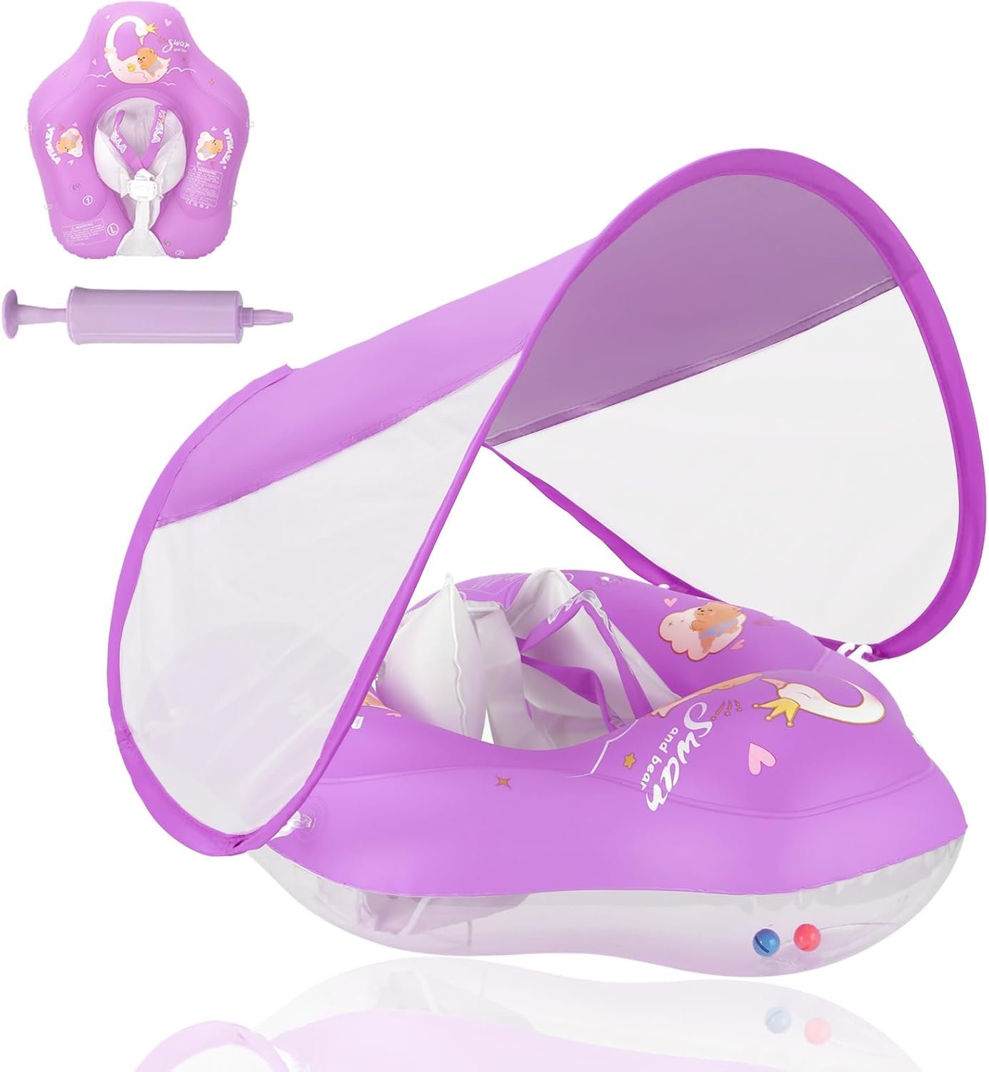 LOOWARTS Baby Pool Float with Canopy Infant Swim Float Baby Floatie with UPF50+ Sun Protection Baby Swimming Float with Safety Seat for Toddler from 3 to 36 Months(S:3-12 Months/L:6-36 Months)