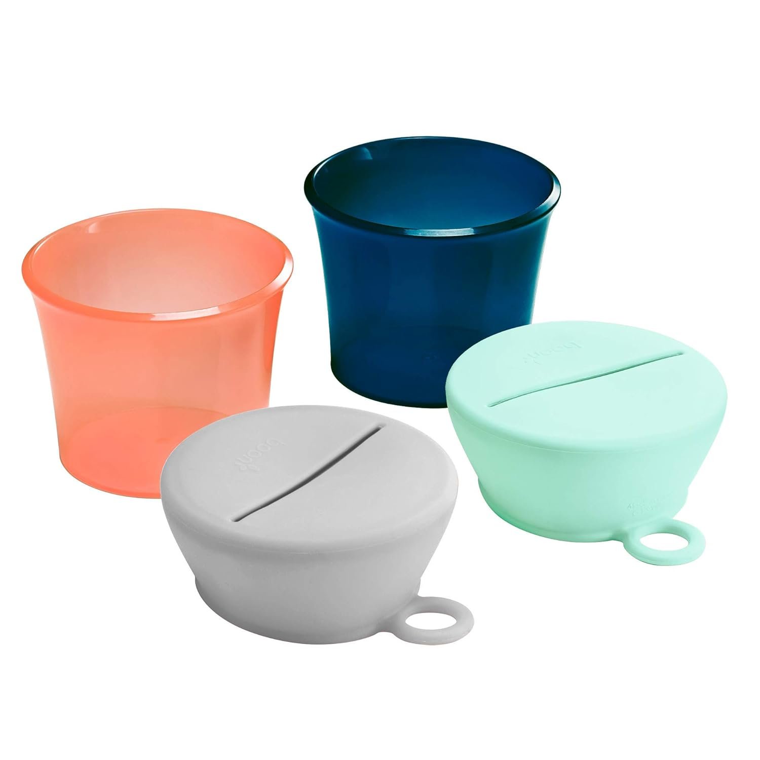 Boon Snug Toddler Snack Containers with Lids – Includes 2 Lids and 2 Baby and Toddler Spill Proof Cups for Snacks – Toddler Snack Cups for Home and Travel Essentials – Pink and Blue