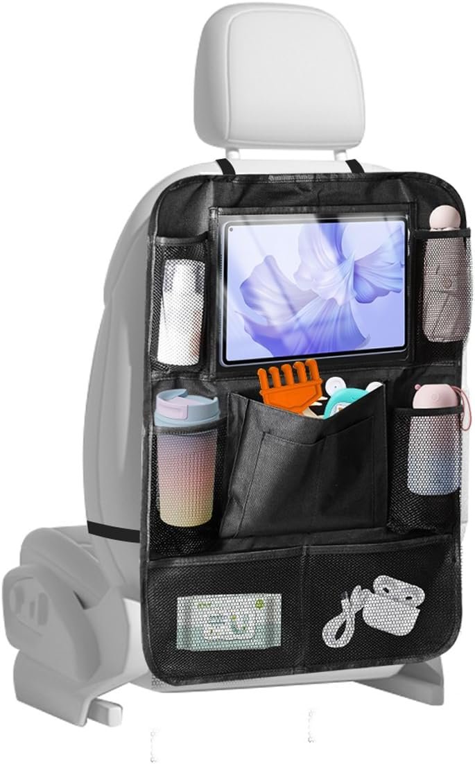ZIMISI Car Backseat Organizer, Oxford Cloth Kick Mats Back Seat Protector with 9 Pockets & Clear Tablet Holder, Universal Waterproof Car Road Trip Essentials Storage Accessory (1PC)