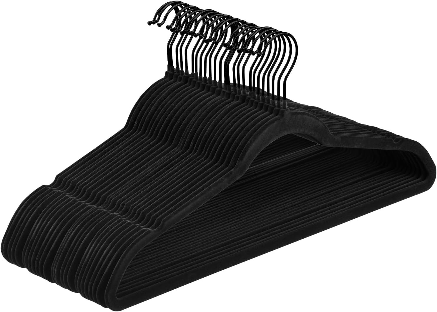Pack of 30 Velvet Hangers, Space-Saving Heavy Duty Clothes Hangers for Suit, Non-Slip, 0.2 Inches Slim, 17.7 Inches Wide, 360° Swivel Black Hook – Black