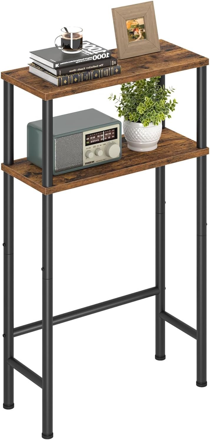 Asgolion Narrow Console Table, 15.7″ Small Entryway Table, 2-Tier Sofa Table with Storage, Skinny Console Tables for Entryway, Hallway, Bedroom, Living Room, Foyer, Rustic Brown
