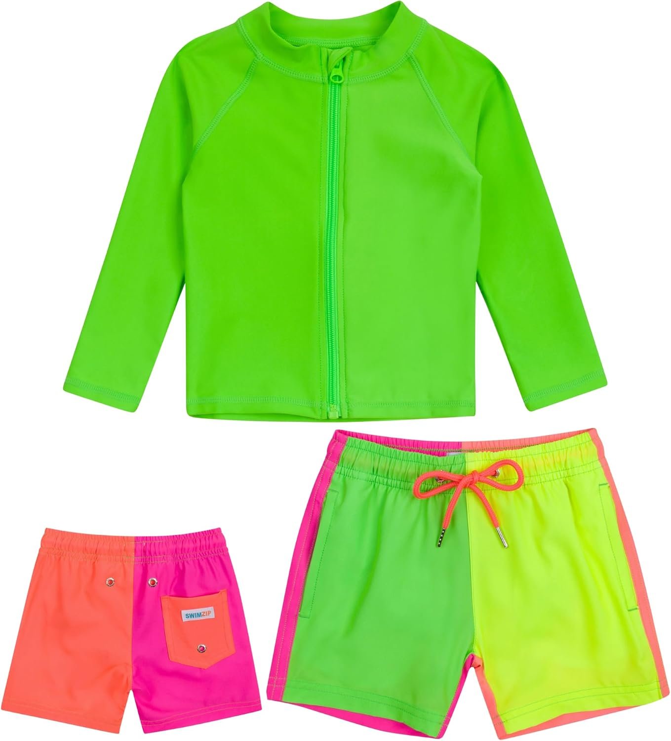 SwimZip Boys’ Long Sleeve Rash Guard & Swim Shorts Set – UPF 50+ Sun Protection