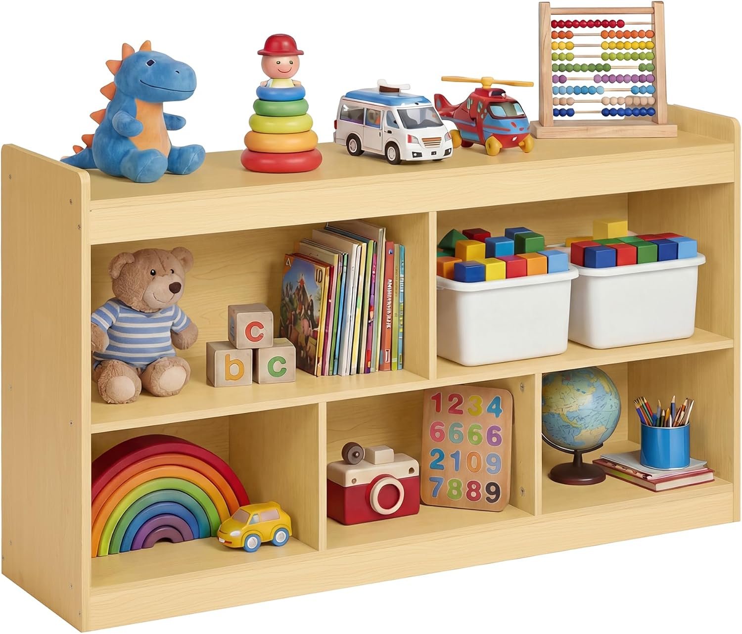 SONGMICS Custos Collection – Kids’ Toy Storage Shelf, Montessori Shelf for Toys with 5 Open Compartments, Storage Unit for Children’s Room Playroom, 11.8 x 44.2 x 25.6 Inches, Beech Beige UGKR052YZ01