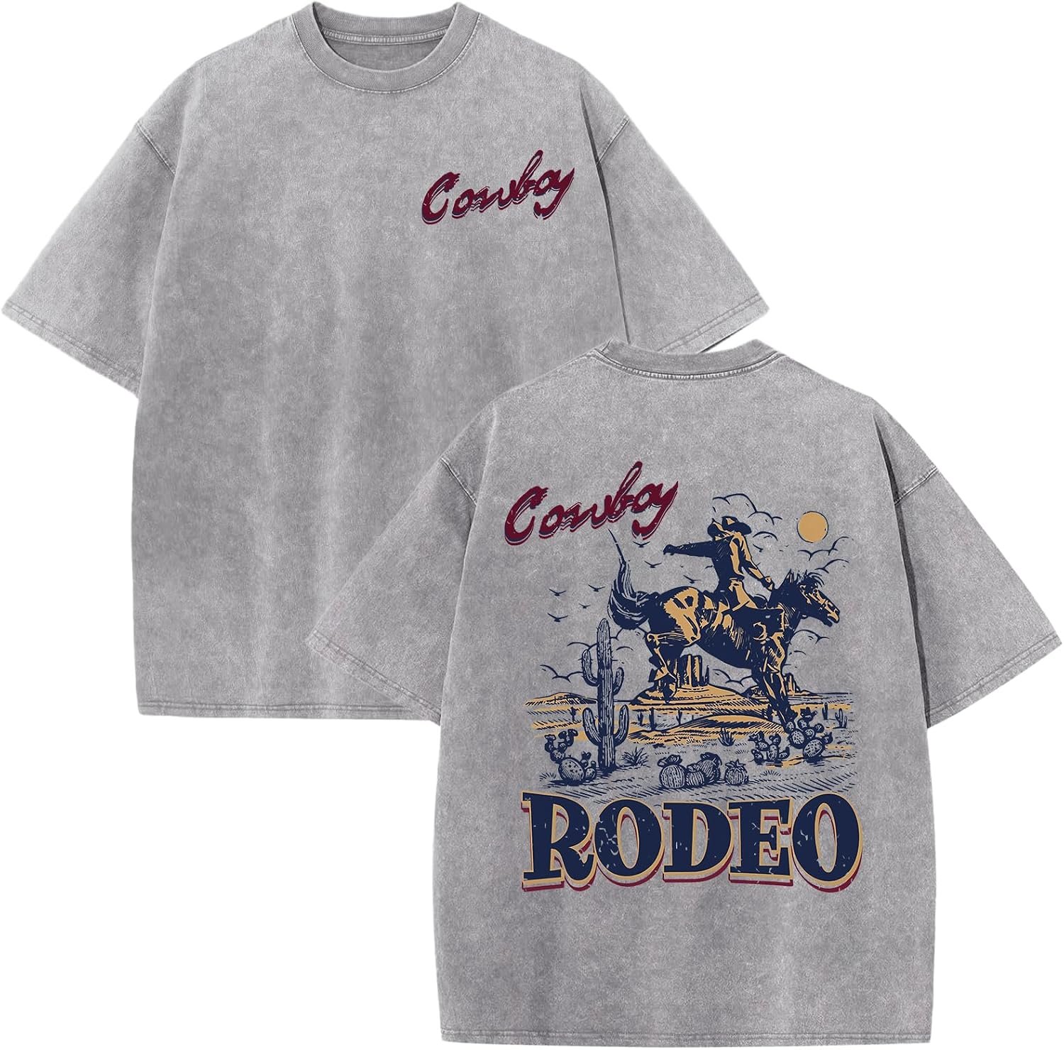 Bobeutou Boys Western Shirts Vintage Rodeo Cowboy Shirt Kids Country Oversized Graphic Tees Acid Wash T-Shirts Summer Tops