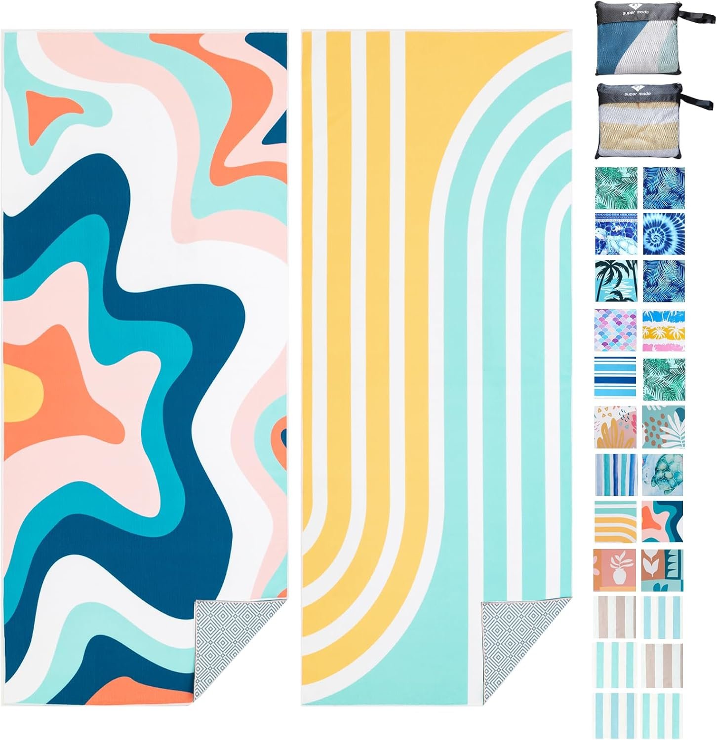 PY SUPER MODE 2 Pack Beach Towel – 75 x 35 inches Quick Dry Microfiber Beach Towels Oversized, Lightweight Soft and Absorbent Bath Towel Suitable for Swimming Pool Camping for Adults