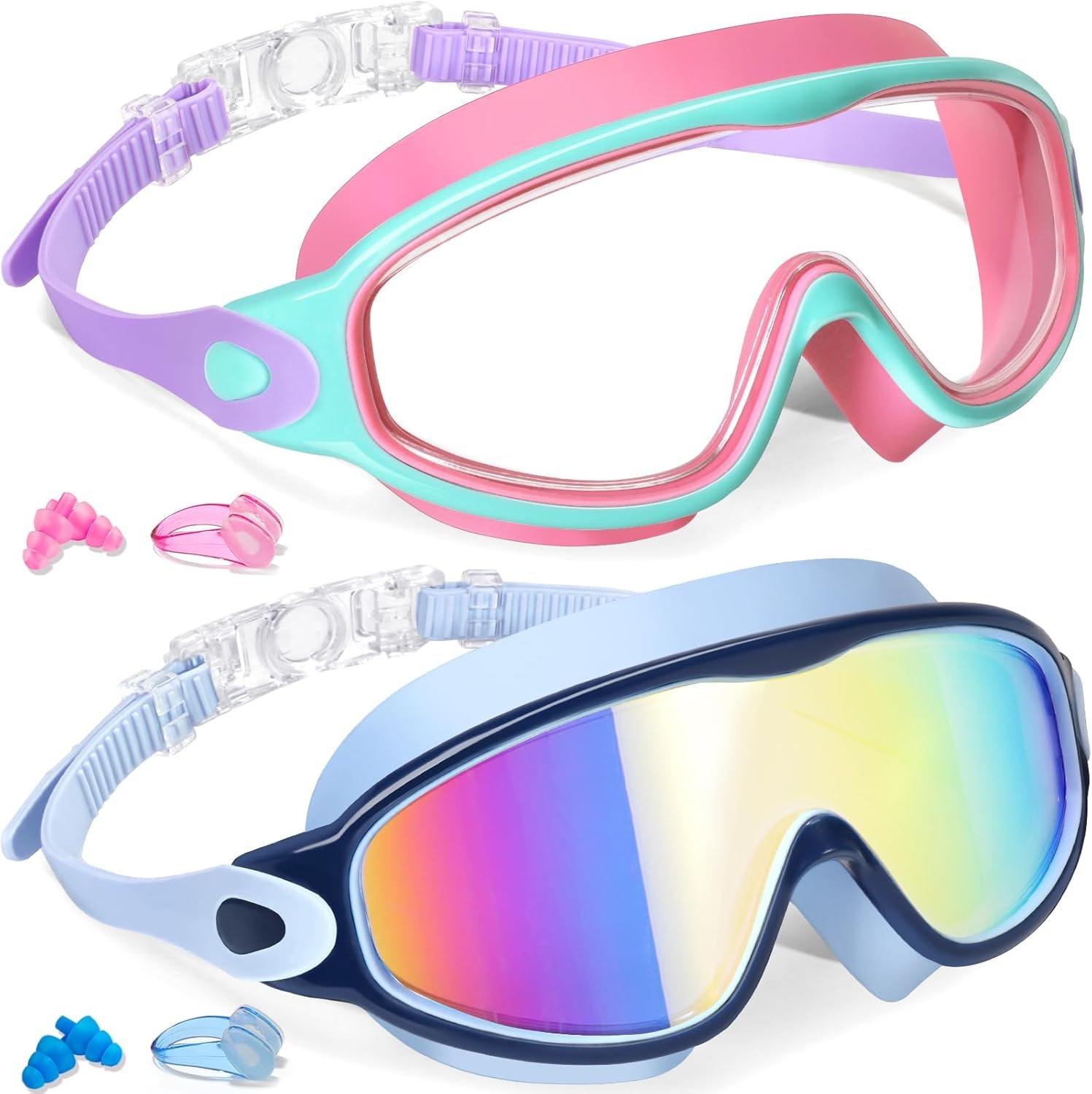 Keary 2 Pack Kids Swim Goggles for 3-15 UV Protection Anti-Fog Pool Water Swimming Goggles for Boys Girls Youth Toddler