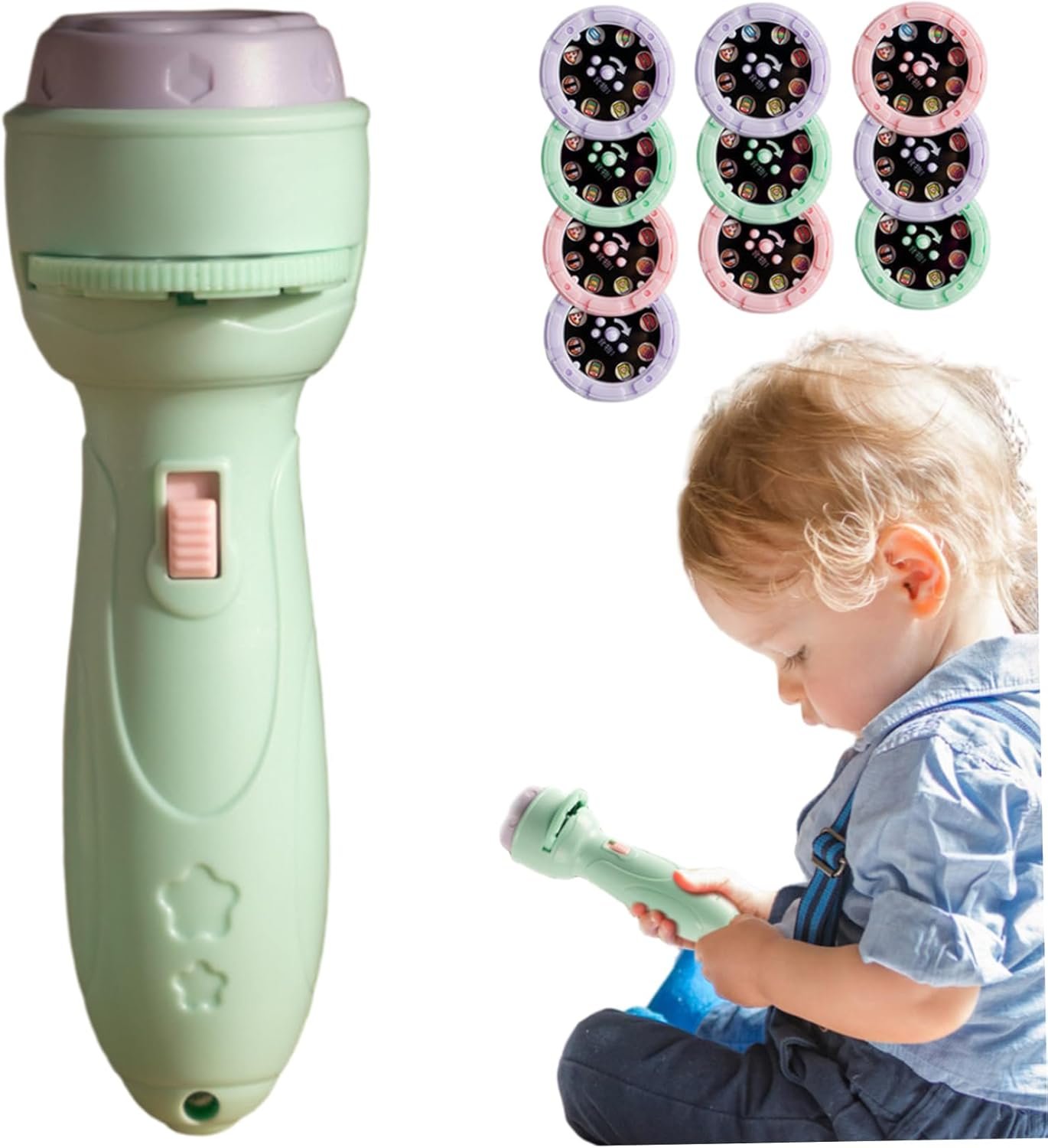 Toddler Flashlight, 80 Pattern Slides & 10 Projection Cards Kids Story Projector for Story Bedtime, Birthdays Gifts for Kids, Green