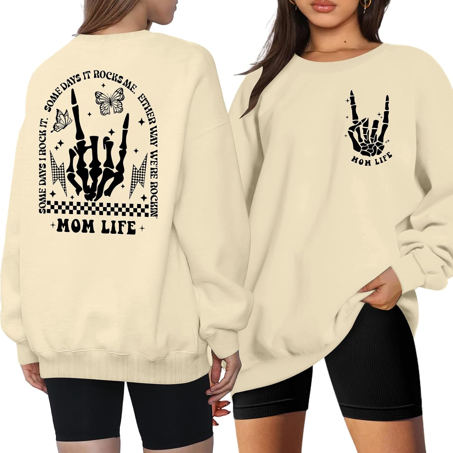 LAZYCHILD Mama Sweatshirts for Women: Oversized Mom Life Pullover Mama Shirt Motherhood Long Sleeve Skeleton Tops