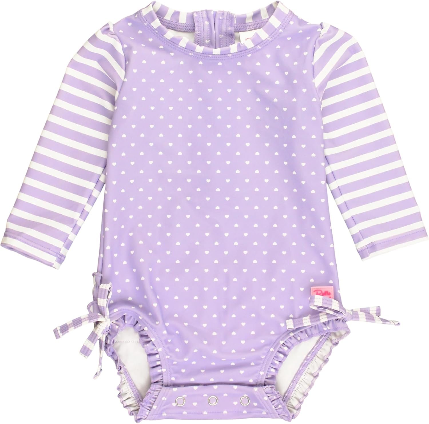 RuffleButts Baby Girls UPF 50+ Sun Protection Gingham Printed Long Sleeve One Piece Rash Guard Swimsuit with Zipper