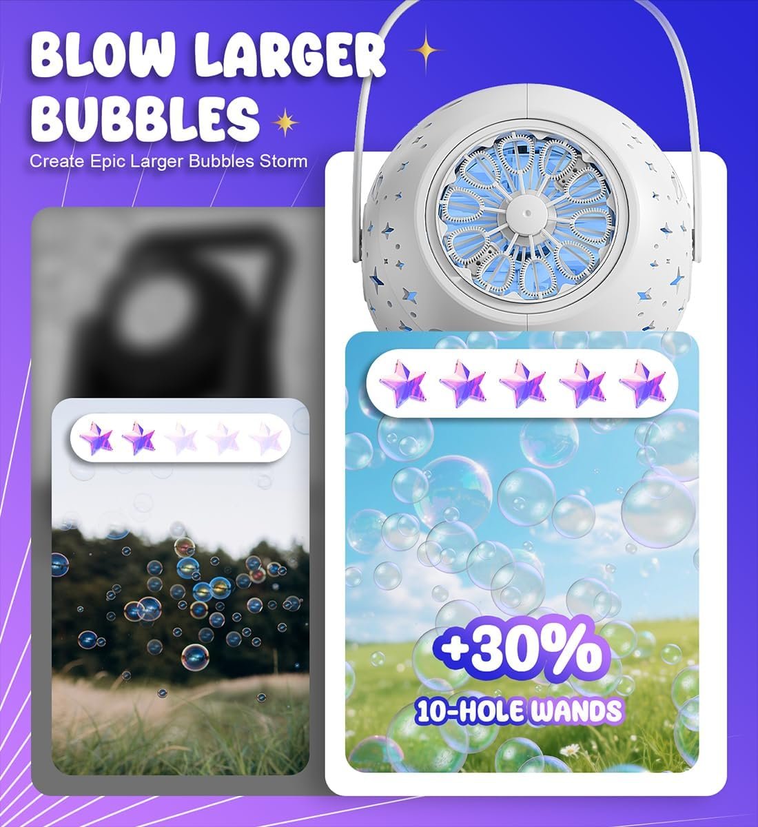 Rechargeable Bubble Machine – 7 Color LED Light, 10 Large Wands, 20oz(600ml) Tank – Automatic Bubbles Maker Blower – Outdoor Toys for Toddlers 1-3, Kids Age 3+, Parties, Boys Girls Birthday Gifts