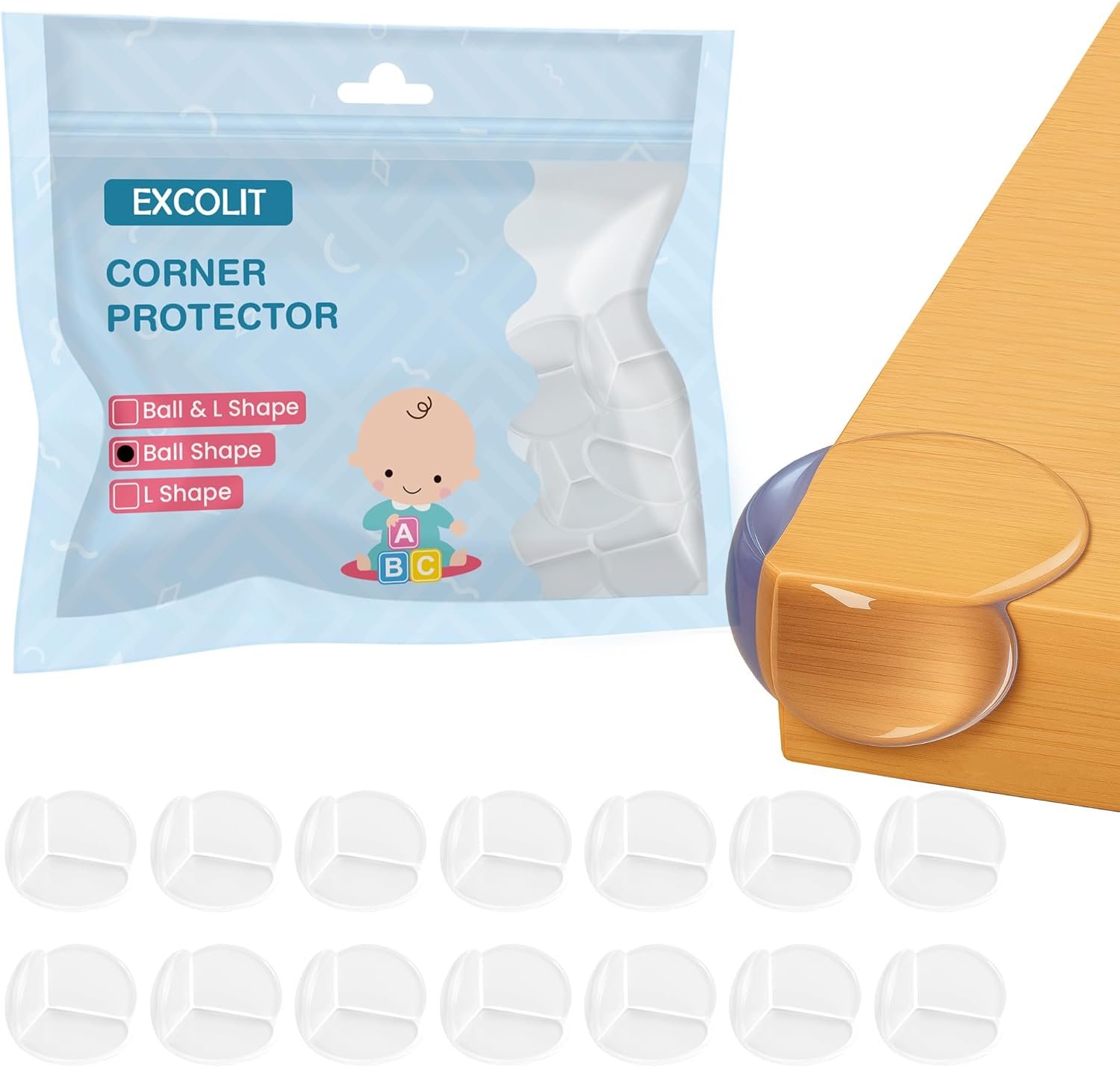15 Pcs Ball Shape Corner Protector for Baby Proofing – Clear 3cm x 2cm Impact Absorbing Edge Safety Bumpers for Sharp Desk Corners – Secure Adhesive Gel Pads Included