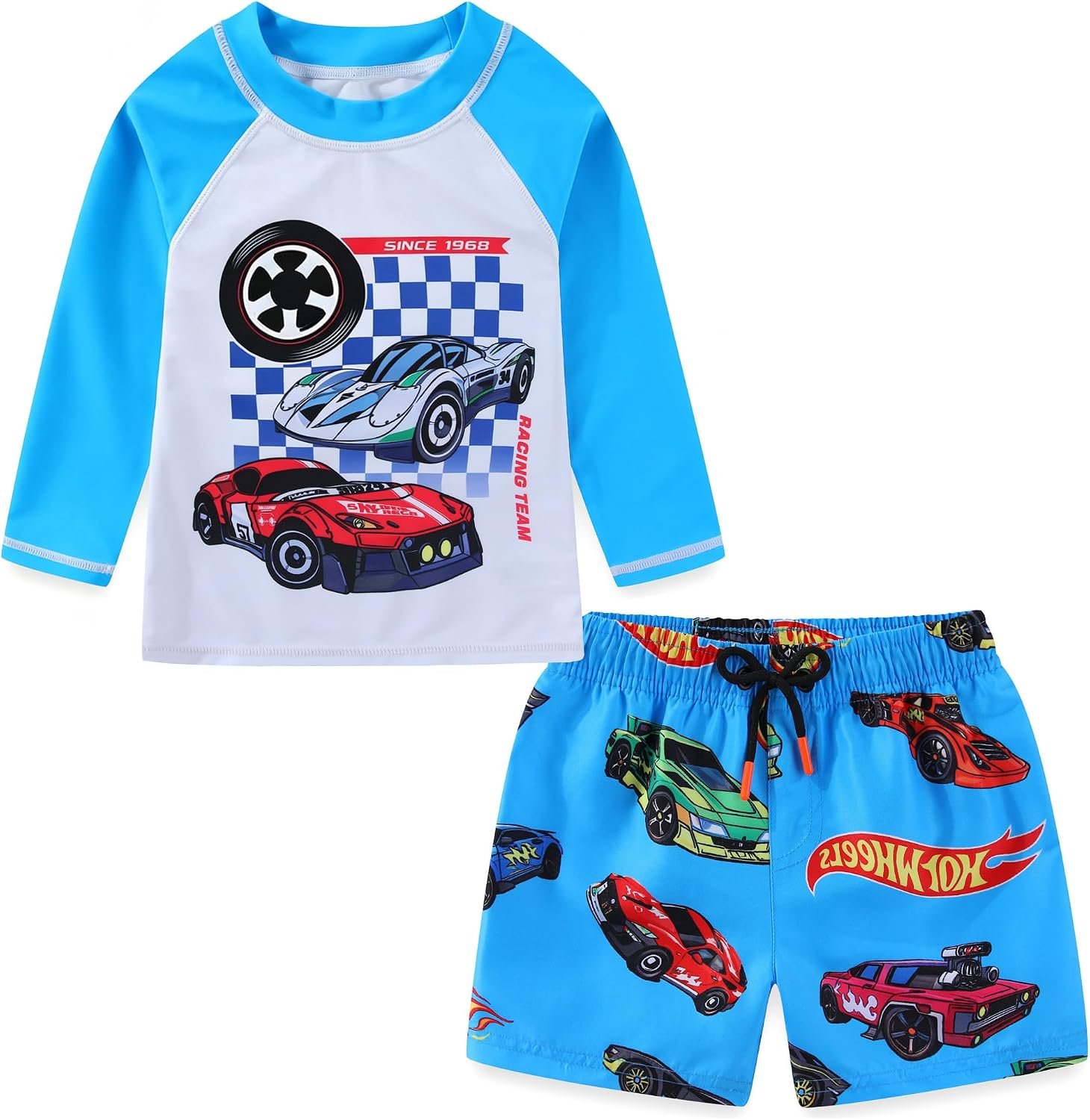 Baby Boys’ and Toddler Two Piece Rash Guard Swimsuits Set with Swim Trunk Kids Bathing Suit Swimwear Set