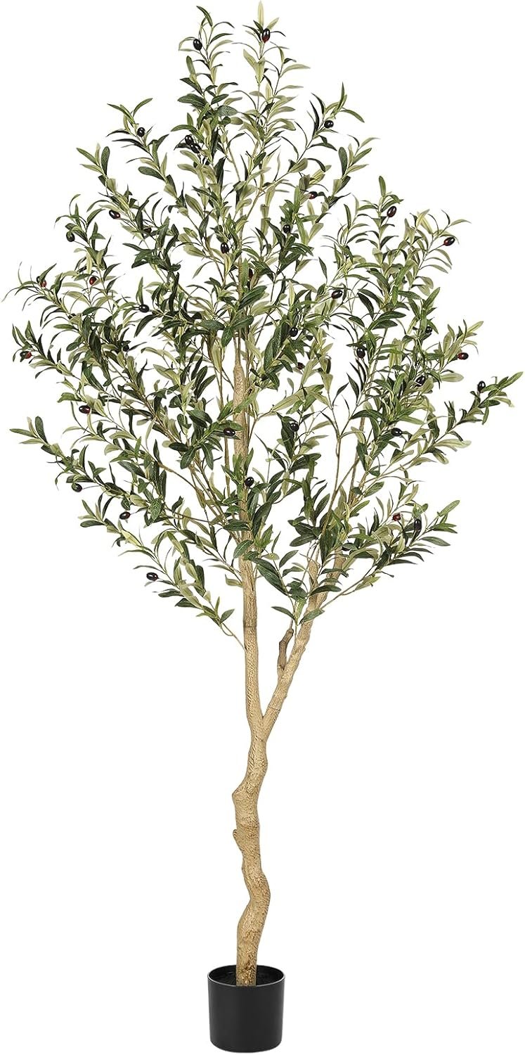 Realead Faux Olive Tree 6ft – Tall Olive Trees Artificial Indoor with Natural Trunk and Lifelike Leaves – Fake Olive Tree with Pot for Modern Home Office Living Room Decor