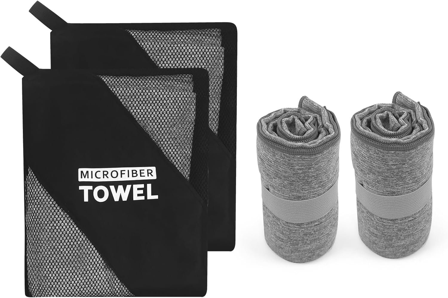 2 Pack Microfiber Camping Towel Quick Dry Lightweight Travel Body Face Beach Hiking Backpacking Swimming Pool Towel(Grey, 2 Pack S(15.5X31 Inch)