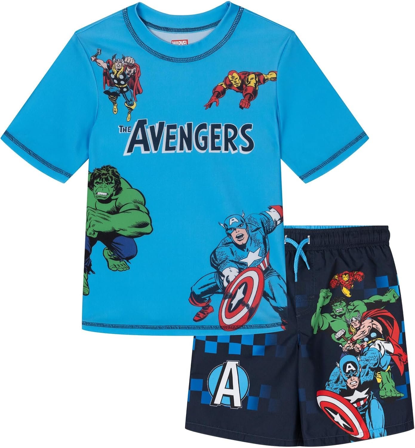 Marvel Boys’ Swimwear 2-Piece Rashguard and Swim Trunks Set Toddler to Big Kid